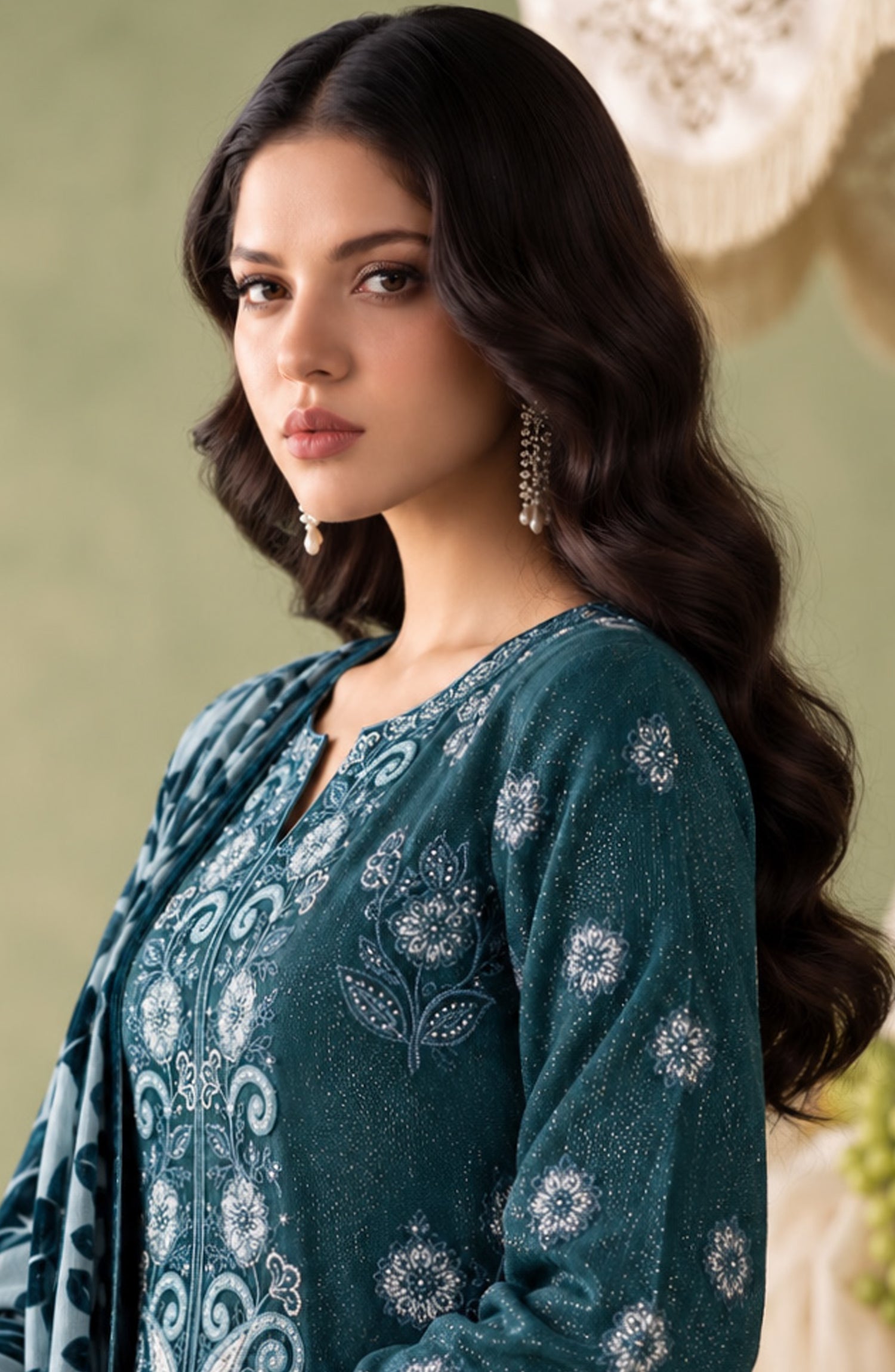 Mah-e-Naaz by Amna Khadija Embroidered Chamki Dhanak Unstitched 3 Piece Suit - D-03 - AM26MHN - Blue - Winter Collection
