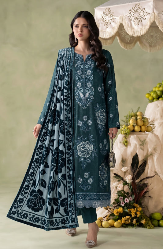Mah-e-Naaz by Amna Khadija Embroidered Chamki Dhanak Unstitched 3 Piece Suit - D-03 - AM26MHN - Blue - Winter Collection