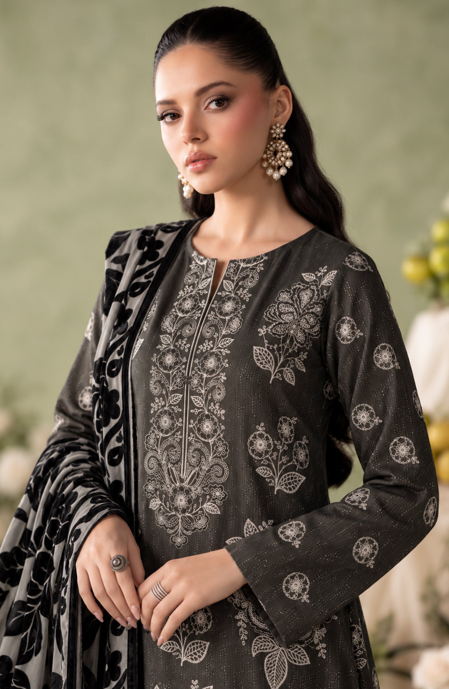 Mah-e-Naaz by Amna Khadija Embroidered Chamki Dhanak Unstitched 3 Piece Suit - D-05 - AM26MHN - Black - Winter Collection