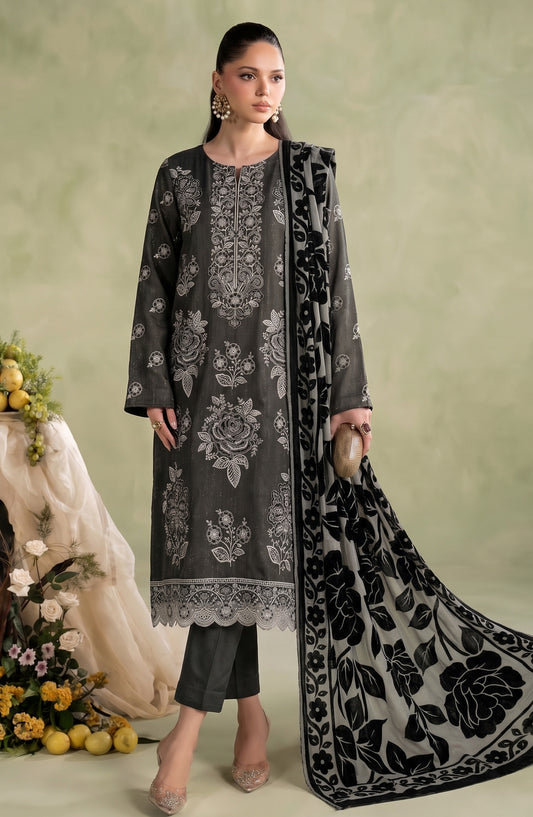 Mah-e-Naaz by Amna Khadija Embroidered Chamki Dhanak Unstitched 3 Piece Suit - D-05 - AM26MHN - Black - Winter Collection
