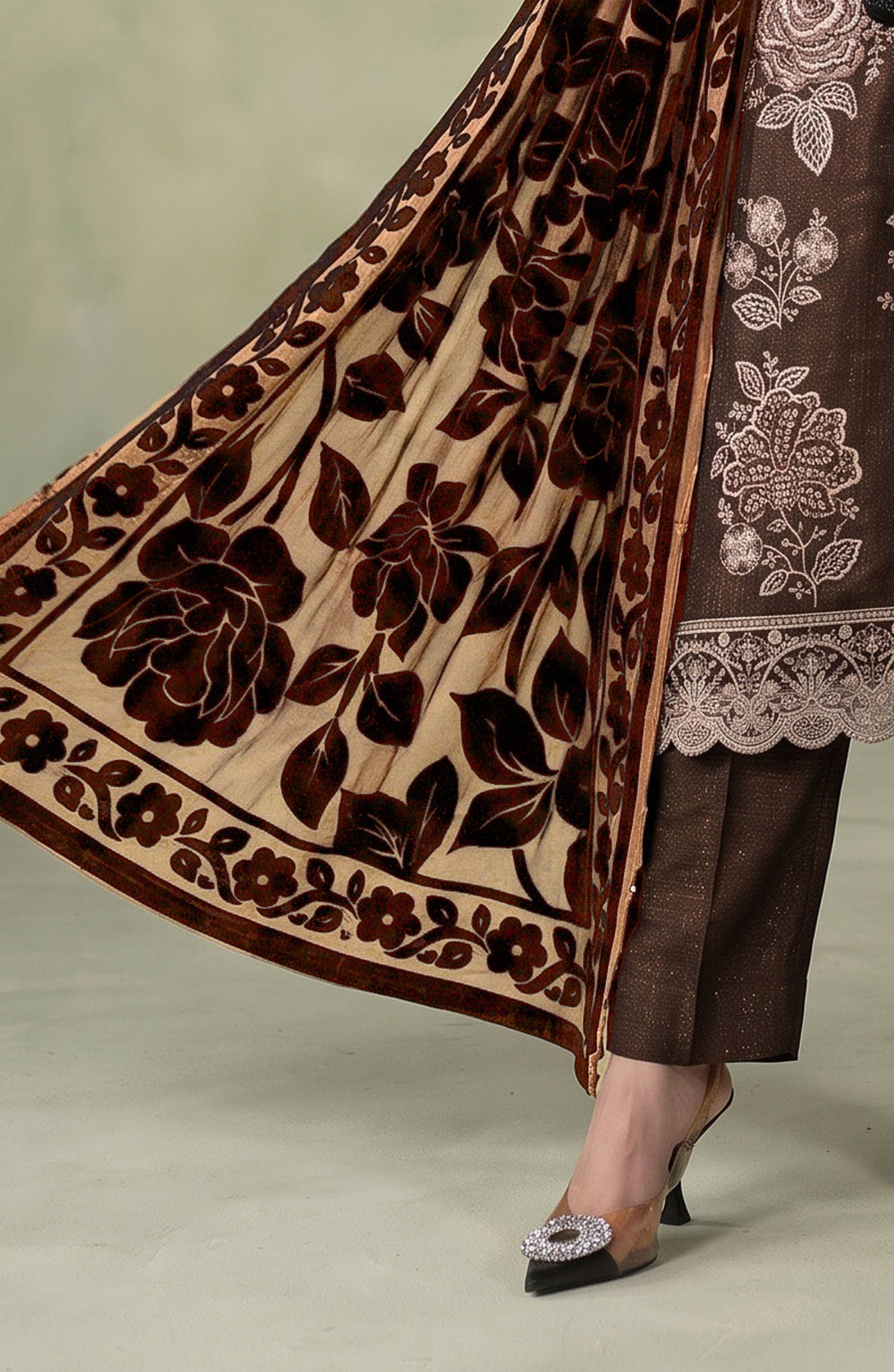 Mah-e-Naaz by Amna Khadija Embroidered Chamki Dhanak Unstitched 3 Piece Suit - D-07 - AM26MHN - Brown - Winter Collection