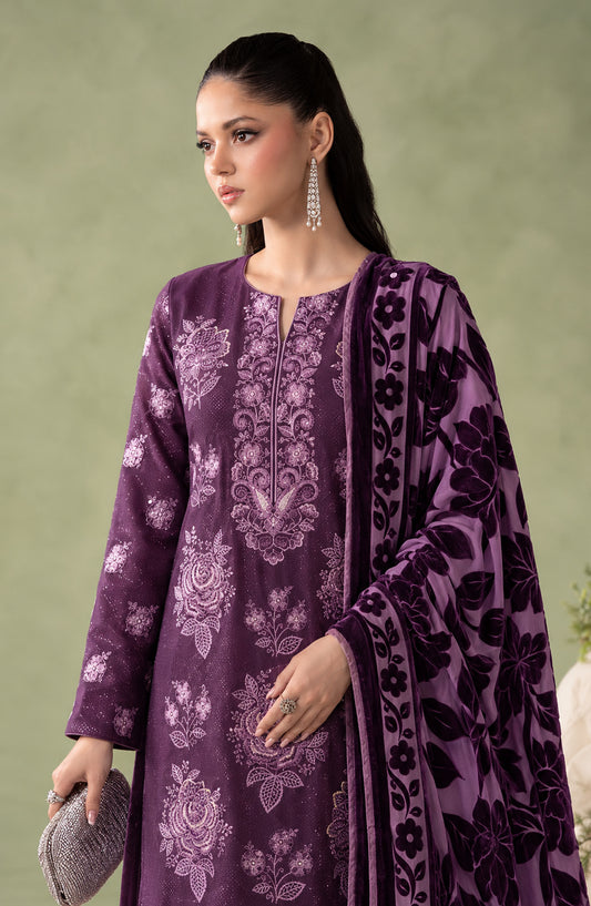 Mah-e-Naaz by Amna Khadija Embroidered Chamki Dhanak Unstitched 3 Piece Suit - D-08 - AM26MHN - Purple - Winter Collection