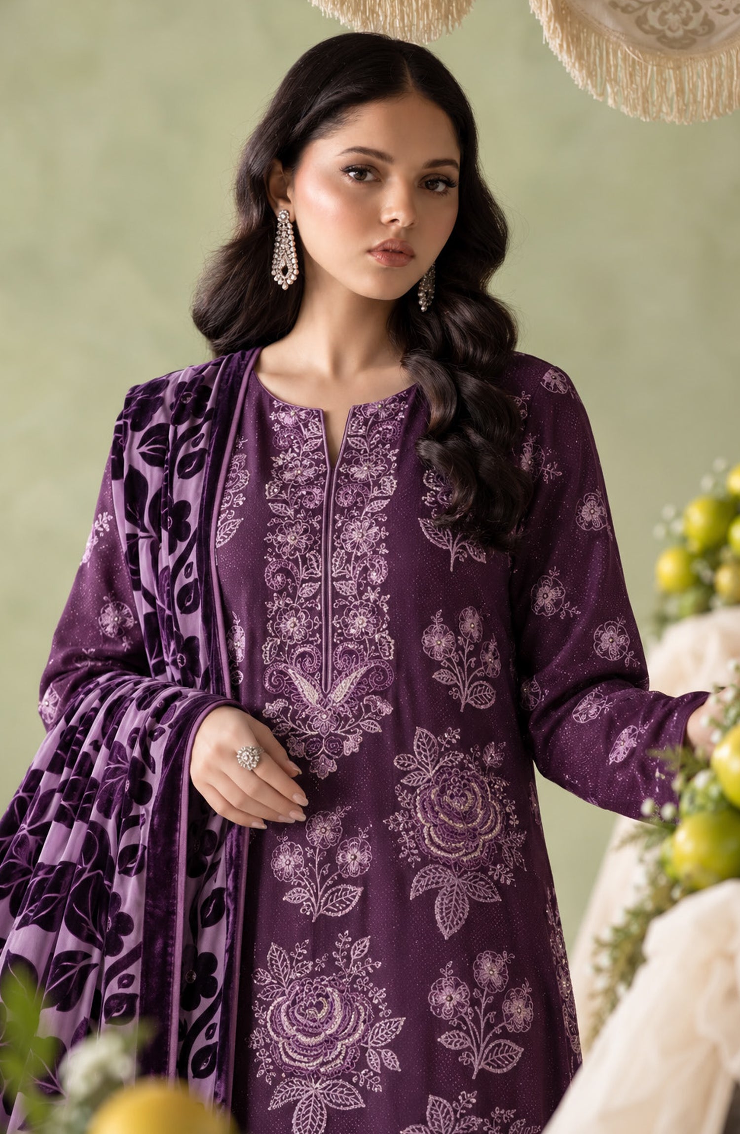 Mah-e-Naaz by Amna Khadija Embroidered Chamki Dhanak Unstitched 3 Piece Suit - D-08 - AM26MHN - Purple - Winter Collection