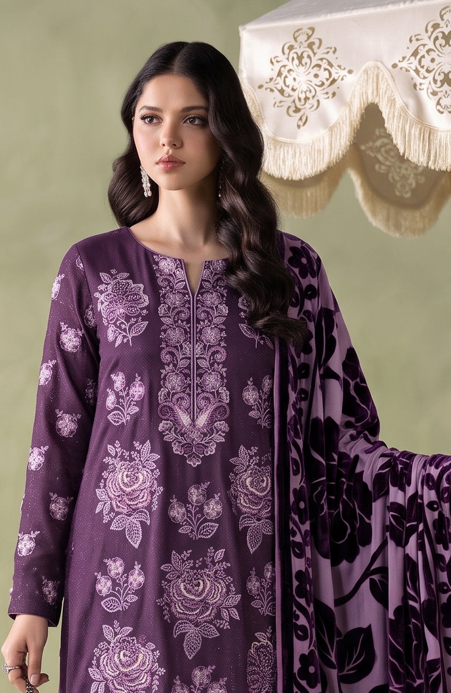 Mah-e-Naaz by Amna Khadija Embroidered Chamki Dhanak Unstitched 3 Piece Suit - D-08 - AM26MHN - Purple - Winter Collection
