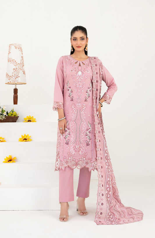 Mahara by Tawakkal Fabrics Embroidered Lawn Unstitched 3 Piece Suit - D-4019 - TF26HRA - Pink - Summer Collection
