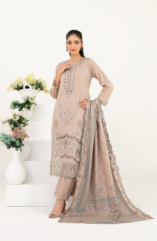 Mahara by Tawakkal Fabrics Embroidered Lawn Unstitched 3 Piece Suit - D-4012 - TF26HRA - Peach - Summer Collection