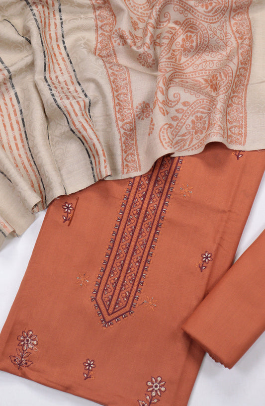 Mahjabeen Premium Embroidered Dhanak Unstitched 3 Piece Suit - Design-06 - AM25MHJN - Orange - Winter Collection