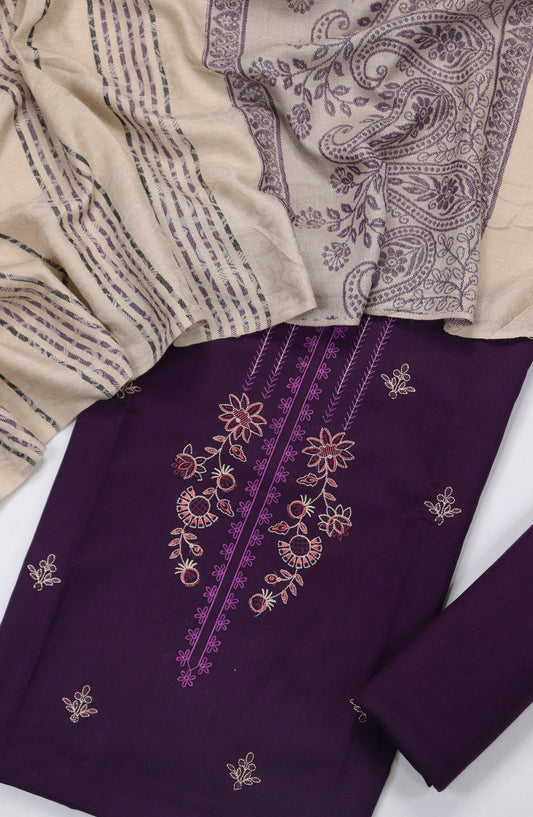 Mahjabeen Premium Embroidered Dhanak Unstitched 3 Piece Suit - Design-02 - AM25MHJN - Purple - Winter Collection
