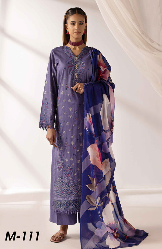 Mahjabeen by Al Karim Embroidered Lawn Unstitched 3 Piece Suit - M-111 - AK26MHJ - Blue - Summer Collection