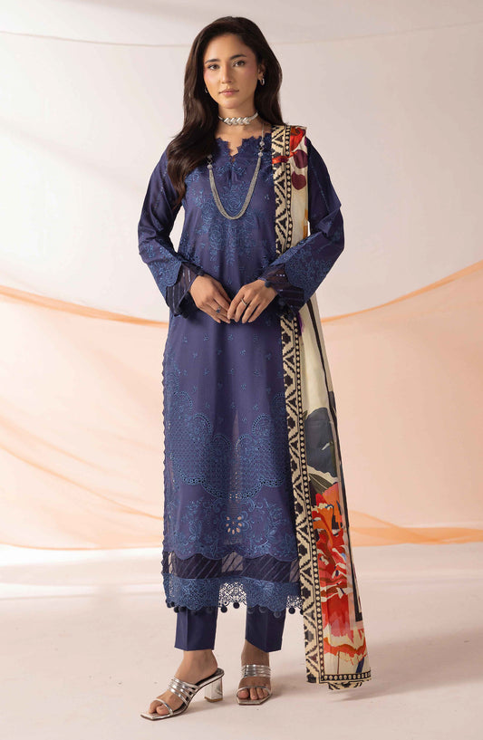 Mahjabeen by Al Karim Embroidered Lawn Unstitched 3 Piece Suit - M-109 - AK26MHJ - Blue - Summer Collection