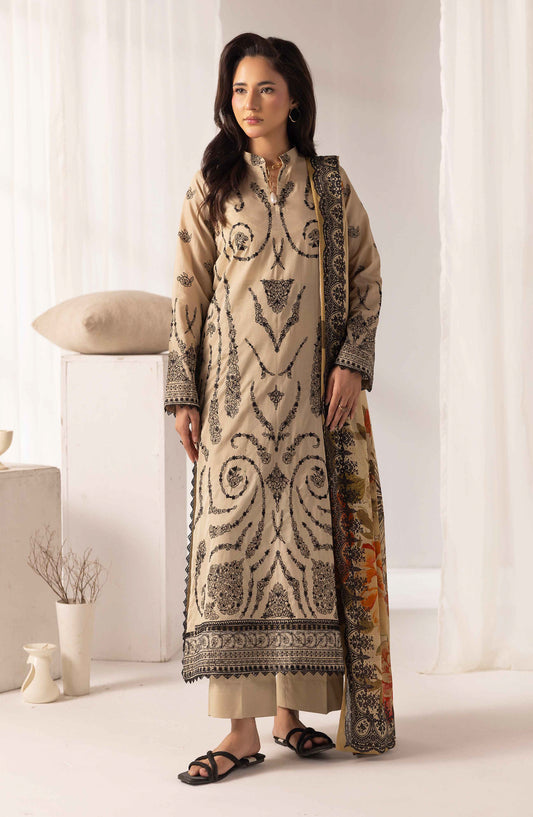 Mahjabeen by Al Karim Embroidered Lawn Unstitched 3 Piece Suit - M-106 - AK26MHJ - Beige - Summer Collection