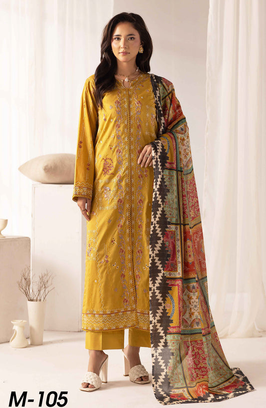 Mahjabeen by Al Karim Embroidered Lawn Unstitched 3 Piece Suit - M-105 - AK26MHJ - Mustard - Summer Collection