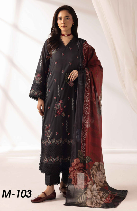 Mahjabeen by Al Karim Embroidered Lawn Unstitched 3 Piece Suit - M-103 - AK26MHJ - Black - Summer Collection