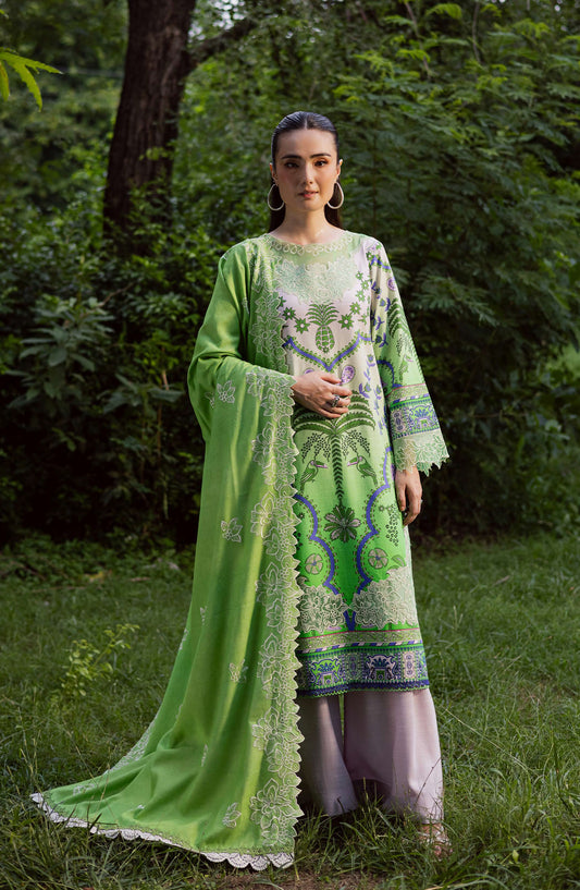 Mahnur Gardenia Embroidered Khaddar Unstitched 3 Piece Suit - GR-07 - MH25GR - Green - Winter Collection