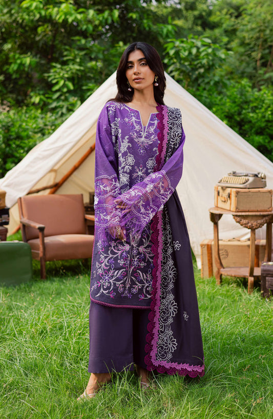 Mahnur Gardenia Embroidered Khaddar Unstitched 3 Piece Suit - GR-01 - MH25GR - Purple - Winter Collection