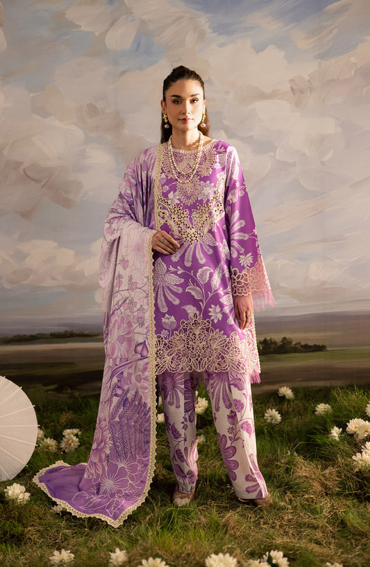 Mahnur Kaia Embroidered Slub Linen Unstitched 3 Piece Suit - KO-10 - MH25KAI - Purple - Winter Collection