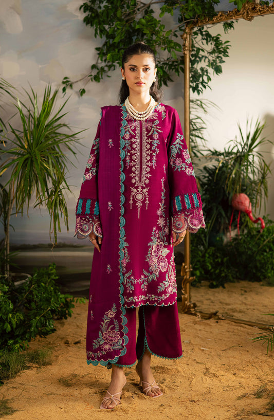 Mahnur Kaia Embroidered Slub Linen Unstitched 3 Piece Suit - KO-09 - MH25KAI - Pink - Winter Collection