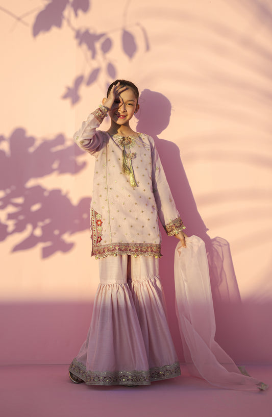 Main Hun Maryam Guriya by Amna Khadija Embroidered Organza Stitched 3 Piece Suit - MHMG-07 - AM26MRM - Light Pink - Girls Festive Collection