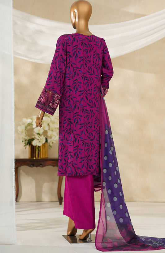 Majestic by HZ Textile Embroidered Silk Stitched 3 Piece Suit - PRE-115 - HZ25MJSL - Magenta - Formals Collection