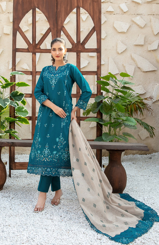 Mala by Tawakkal Fabrics Embroidered Lawn Unstitched 3 Piece Suit - D-3003 - TF26MLA - Teal - Summer Collection