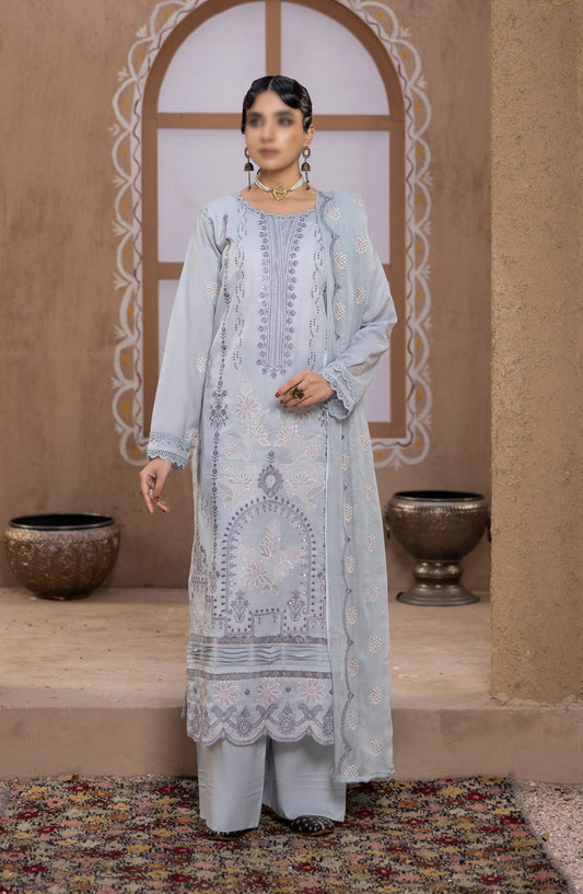 Malboos by Al Karim Embroidered Lawn Unstitched 3 Piece Suit - D-06 - AK26BOS - Blue - Summer Collection