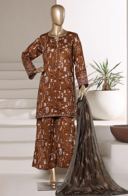 Malika by Sadabahar Embroidered Stitched 3 Piece Suit - Design-06 - SBD26TVE - Brown - Festive Collection
