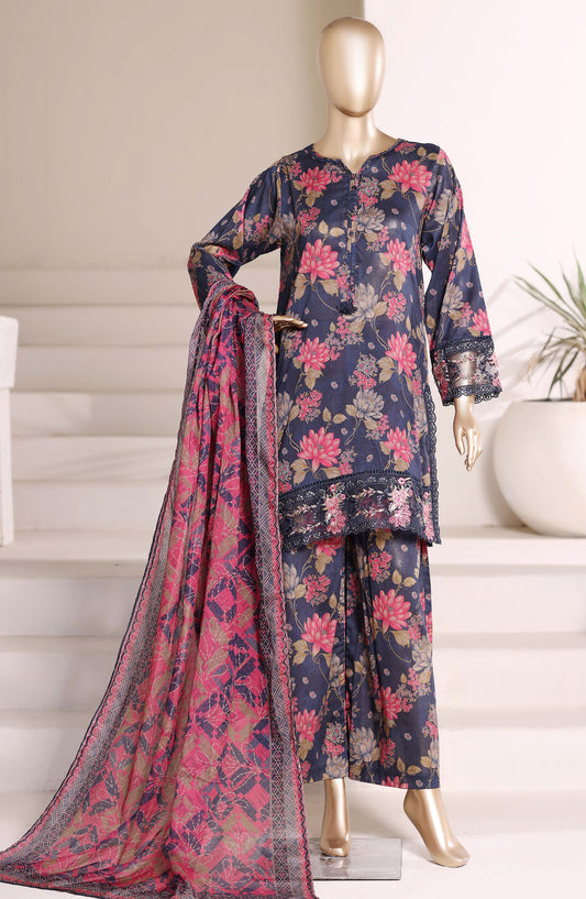 Malika by Sadabahar Embroidered Lawn Stitched 3 Piece Suit - D-03 - SBD26MLKA - Blue - Festive Collection