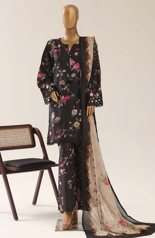 Malika by Sadabahar Embroidered Lawn Stitched 3 Piece Suit - D-01 - SBD26THR - Black - Festive Collection