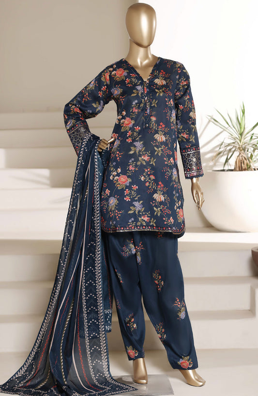 Malika by Sadabahar Embroidered Stitched 3 Piece Suit - Design-01 - SBD26SUI - Blue - Summer Collection