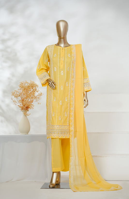 Manahyl by Amna Khadija Embroidered Cambric Cotton Stitched 3 Piece Suit - AKMS-01 - AM26AMHL - Yellow - Eid Collection
