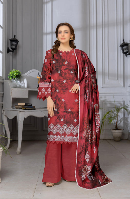 Mannat by Al Karim Embroidered Lawn Unstitched 3 Piece Suit - D-05 - AK26MNT - Red - Summer Collection