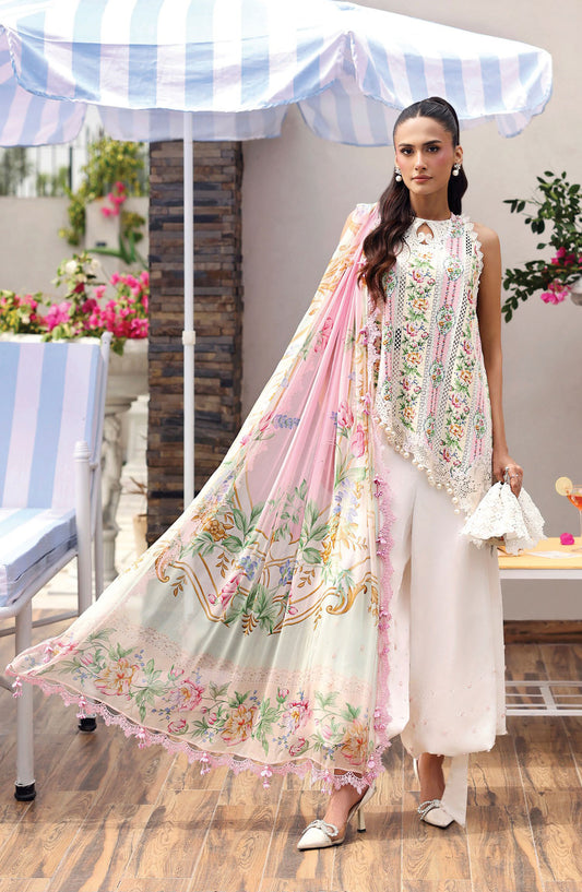Maria B. M.Prints Embroidered Lawn Unstitched 3 Piece Suit - 10A - MB26SNC - White - Summer Collection