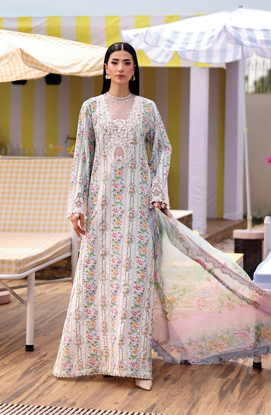 Maria B. M.Prints Embroidered Lawn Unstitched 3 Piece Suit - 10B - MB26SNC - White - Summer Collection