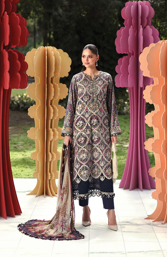 Maria B. M.Prints Embroidered Lawn Unstitched 3 Piece Suit - 3B - MB26SNC - Blue - Summer Collection