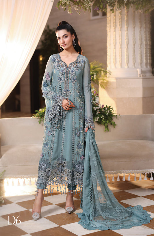 Maria B Embroidered Chiffon Unstitched 3 Piece Suit - D-06 - MB26CHF - Blue - Luxury Collection
