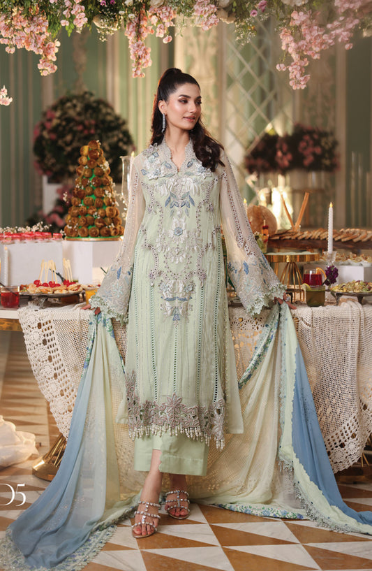 Maria B Embroidered Chiffon Unstitched 3 Piece Suit - D-05 - MB26CHF - Green - Luxury Collection