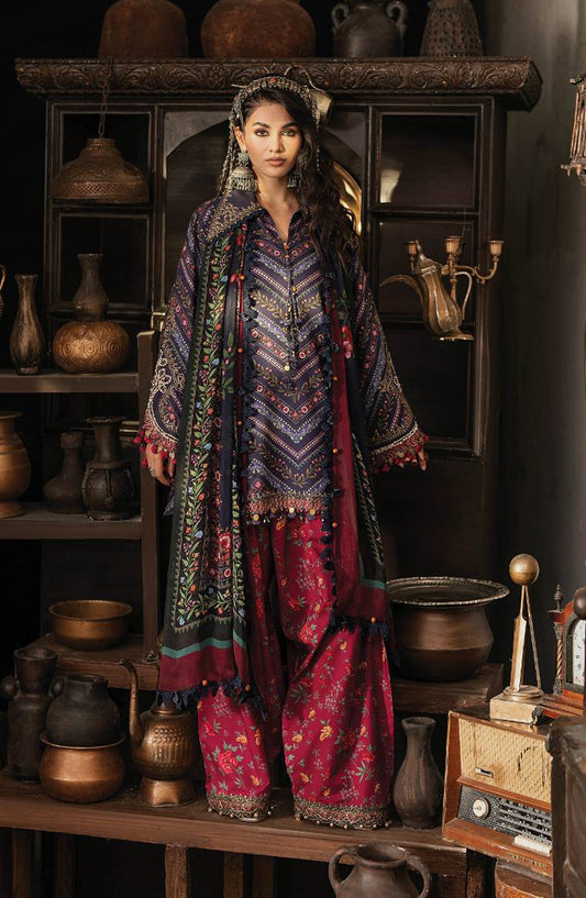 Maria B Embroidered Cambric Unstitched 3 Piece Suit - D-7B - MB26SD - Blue - Winter Collection
