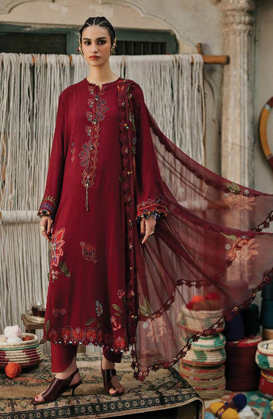 Maria B Embroidered Linen Unstitched 3 Piece Suit - D-10A - MB26SD - Red - Winter Collection