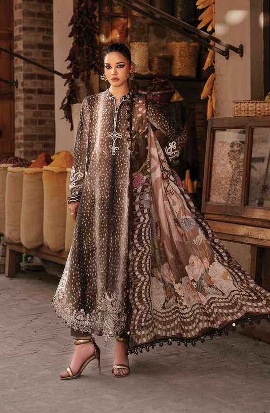 Maria B Embroidered Linen Unstitched 3 Piece Suit - D-5B - MB26SD - Brown - Winter Collection