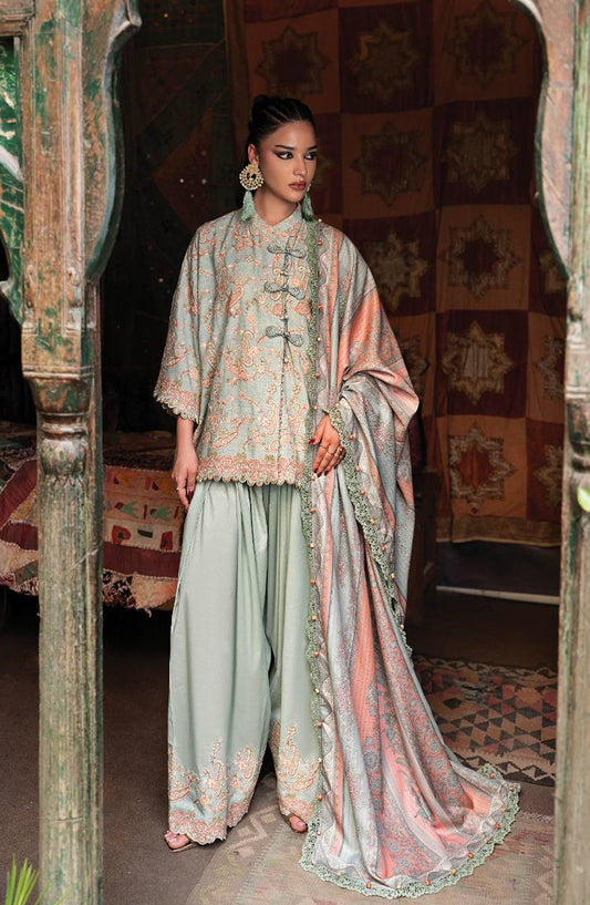 Maria B Embroidered Linen Unstitched 3 Piece Suit - D-8B - MB26SD - Green - Winter Collection
