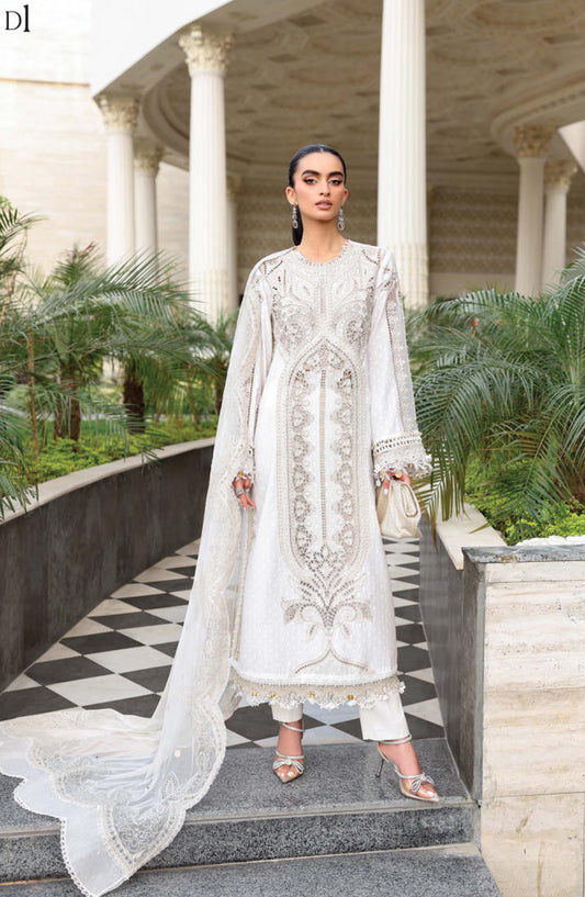 Maria B Luxury Embroidered Lawn Unstitched 3 Piece Suit - D1 - MB26ED - White - Summer Festive Collection