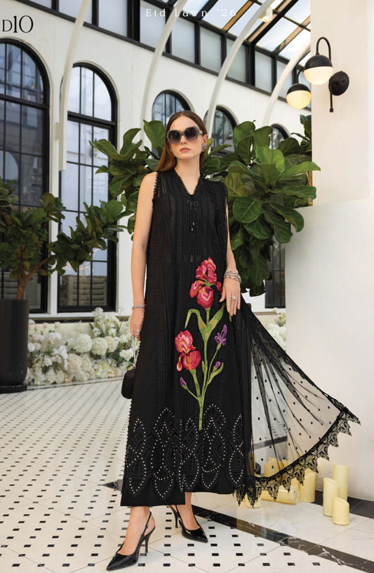 Maria B Luxury Embroidered Lawn Unstitched 3 Piece Suit - D10 - MB26ED - Black - Summer Festive Collection