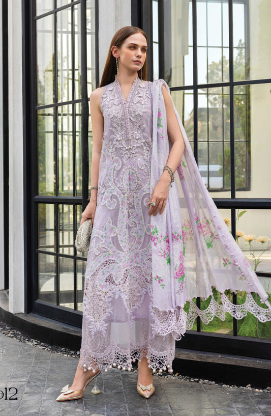Maria B Luxury Embroidered Lawn Unstitched 3 Piece Suit - D12 - MB26ED - Purple - Summer Festive Collection