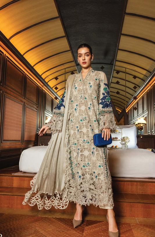 Maria B Luxury Embroidered Lawn Unstitched 3 Piece Suit - D8 - MB26ED - Grey - Summer Festive Collection