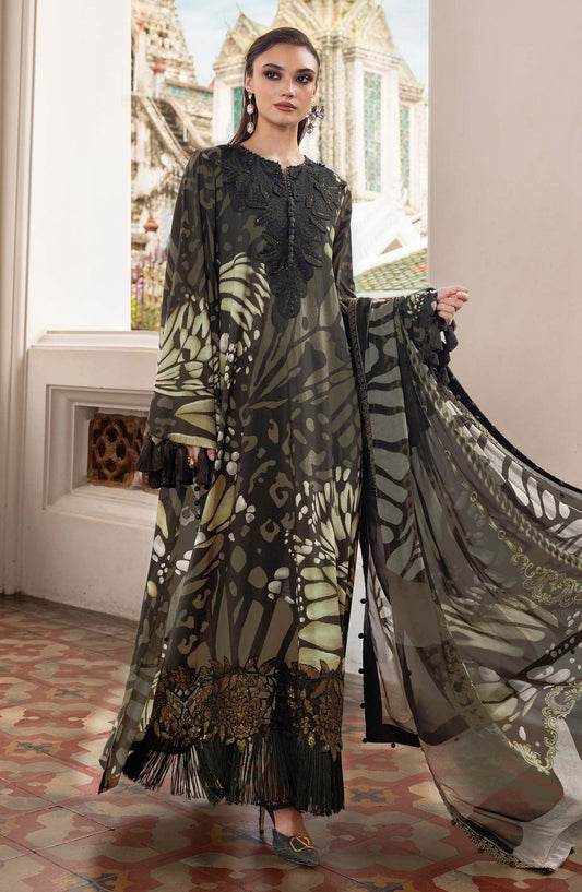 Maria B M.Prints Embroidered Linen Unstitched 3 Piece Suit - D-9A - MB25PNW - Green - Winter Collection