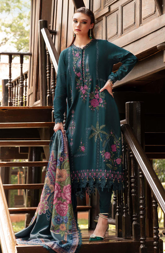 Maria B M.Prints Embroidered Twill Linen Unstitched 3 Piece Suit - D-7B - MB25PNW - Teal - Winter Collection