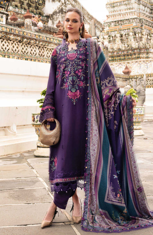 Maria B M.Prints Embroidered Twill Linen Unstitched 3 Piece Suit - D-5B - MB25PNW - Purple - Winter Collection