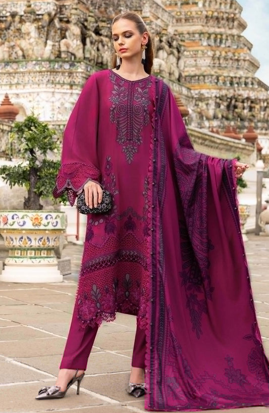 Maria B M.Prints Embroidered Twill Linen Unstitched 3 Piece Suit - D-4B - MB25PNW - Purple - Winter Collection