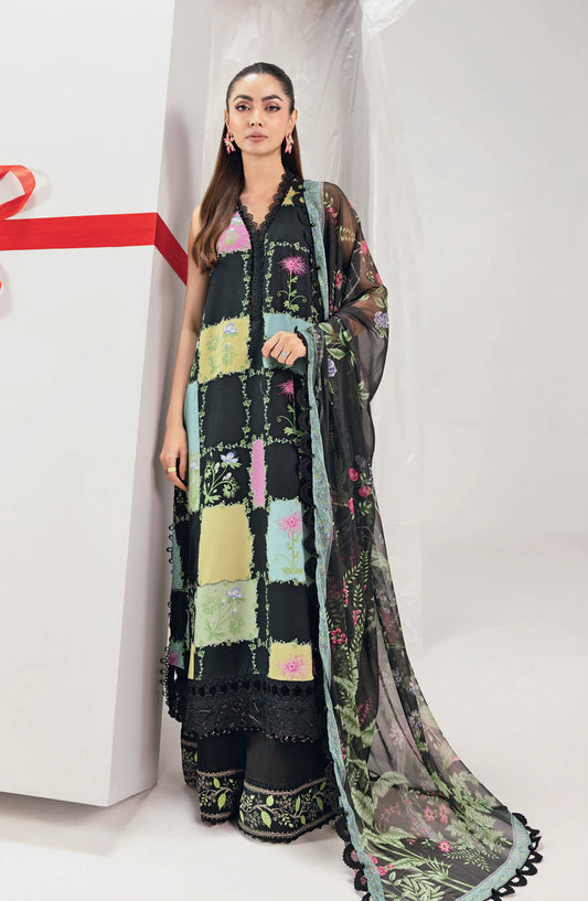 Maria B MBasics Embroidered Lawn Unstitched 3 Piece Suit - MB-CUSV13-10-B - MAB26BS - Black - Spring Summer Collection