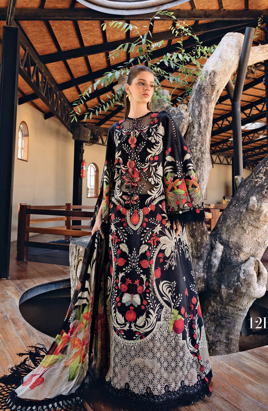 Maria B MPrints Embroidered Lawn Unstitched 3 Piece Suit - 12B - MAB26MP - Black - Spring Summer Collection